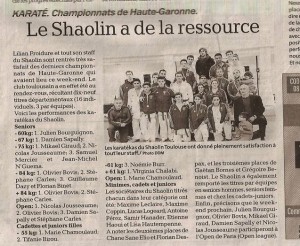 article de presse - Karaté Shaolin Toulouse