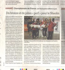 Championnat de France senior de karaté -médaille pour le Shaolin Toulouse